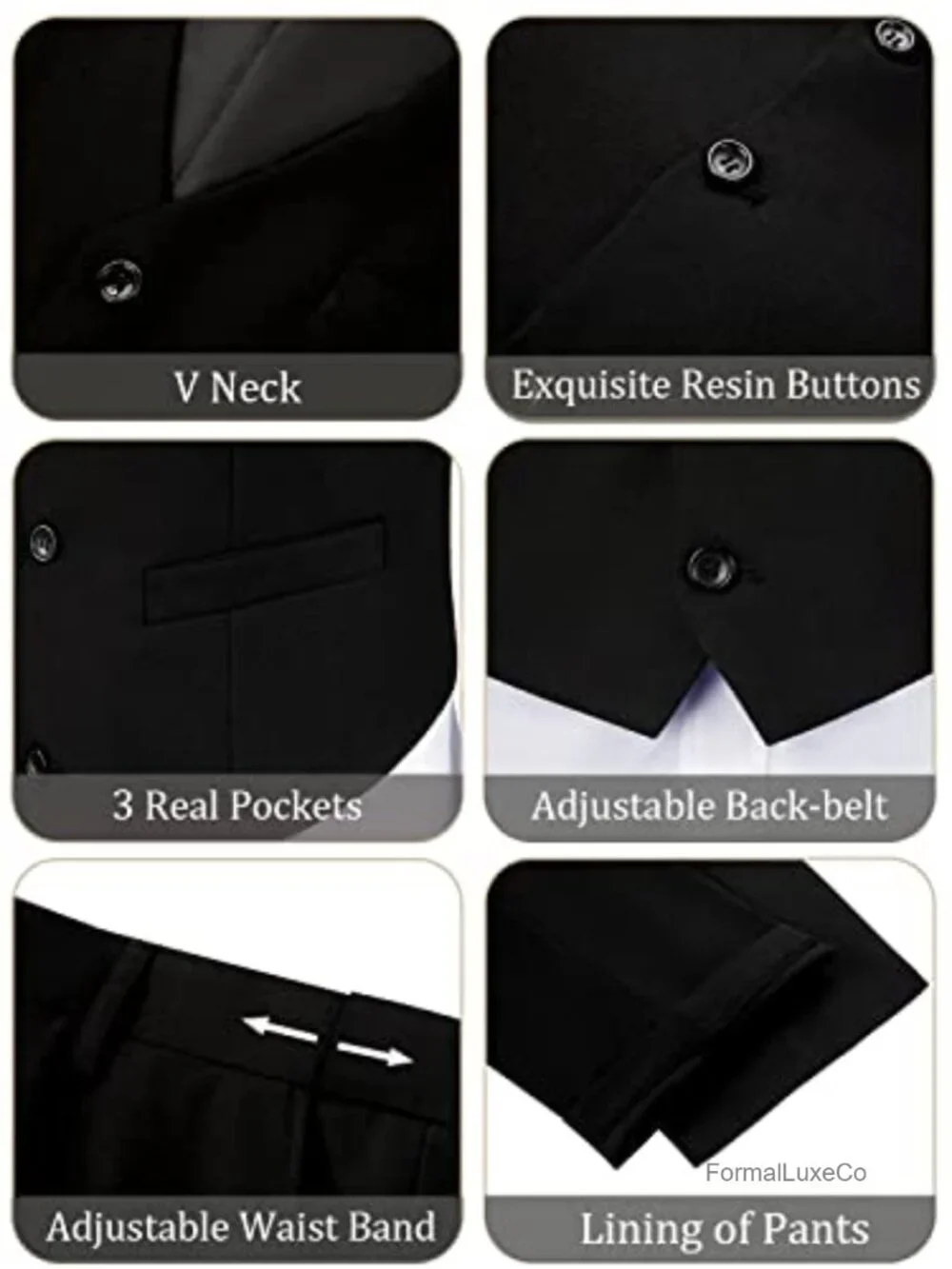 Men's 3 Piece Slim Fit Suit Set with Vest Pants and Tie, Formal Wedding Prom